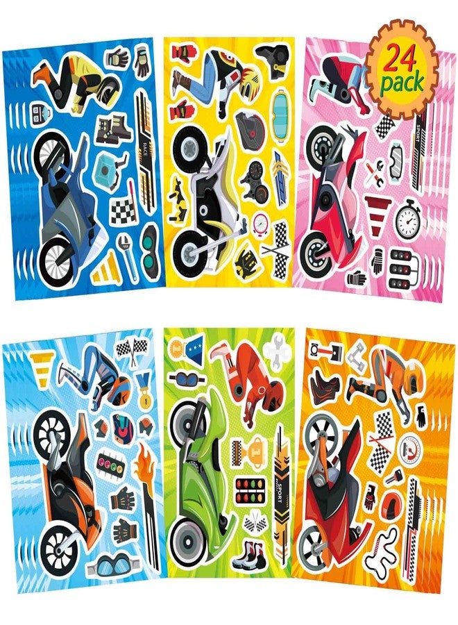 DUJAA 24 Sheets Make Your Own Motorcycle Stickers for Kids Toddler, Motocross Stickers Make a Face Stickers, Dirt Motobike Stickers for Kids Teens Motorcycle Stickers Kids Party Favor Supplies Crafts - Image 1